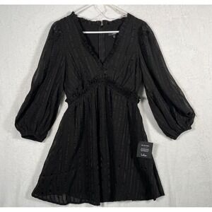 Lulus Black Long Sleeve Mini Dress Ruffle Empire Cocktail Small Date Nite NWT